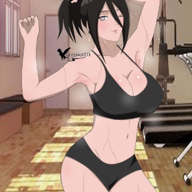 boruto: naruto next generations, naruto, naruto (series), shounen jump, hyuuga hanabi, agung911, 1girls, alternate hairstyle, big breasts, bike shorts, blushing at viewer, breasts, brown hair, busty, byakugan