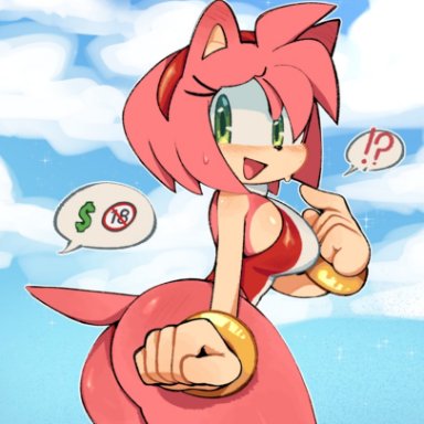 sonic (series), amy rose, ichig8miruku, pink fur, pink hair, pov, swimsuit