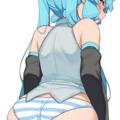 vocaloid, hatsune miku, abmayo, 1girls, aqua eyes, aqua hair, ass, big ass, big butt, blush, butt, eye contact, fat ass, female, female focus