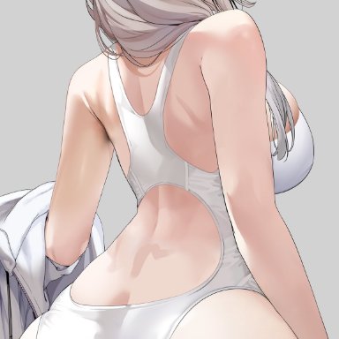 uzaki-chan wa asobitai!, uzaki tsuki, marushin (denwa0214), 1girls, ass, ass focus, backboob, breasts, competition swimsuit, facing away, female, female only, grey hair, hips, huge ass