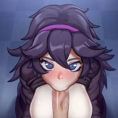 game freak, nintendo, pokemon, pokemon xy, hex maniac, menoziriath, winterwind, 1boy, 1girls, alternate breast size, areolae, big penis, blowjob, breasts, breasts out