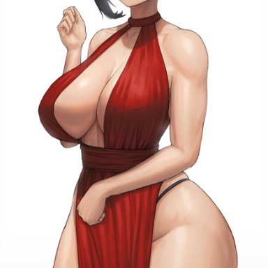 my hero academia, momo yaoyorozu, superbusty, 1girls, big breasts, black hair, blush, blushing, breasts, clothed, clothed female, dress, eye contact, female, female focus