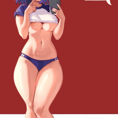 kill la kill, matoi ryuuko, kerosundae, 1girls, areolae, blue eyes, blue fur, breasts, female, female focus, female only, nipple piercing, nipples, panties, short hair