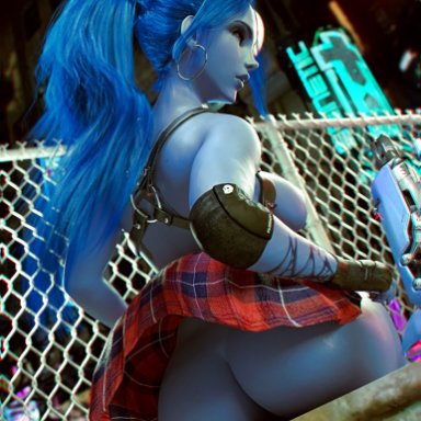 blizzard entertainment, overwatch, widowmaker, milapone, ass, big ass, big breasts, blue hair, blue skin, breasts, no panties, skirt, tattoo, 3d