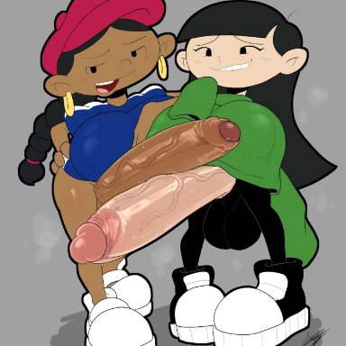 cartoon network, codename: kids next door, abigail lincoln, kuki sanban, starykrow, 2futas, animal ears, asian, asian futanari, balls, black eyes, black hair, breasts, clothed, clothing