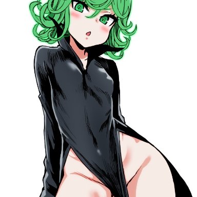 one-punch man, tatsumaki, asanagi, ambiguous background, breasts, covered navel, cowboy shot, curly hair, dress, female, female only, female solo, glowing, glowing hair, loli face