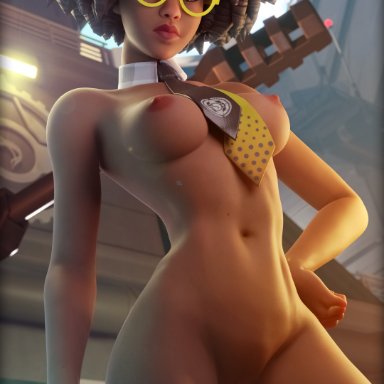 fortnite, doctor slone, helix3d, afro, dark skin, glasses, holding object, nude