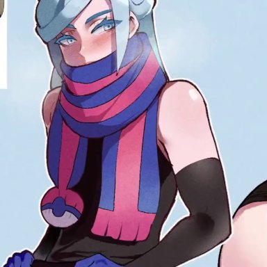 nintendo, pokemon, pokemon sv, grusha (pokemon), gym leader, opaluva, thiccwithaq, 1boy, anus, ass, balls, bare shoulders, blue eyes, blue hair, crossdressing