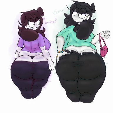 jaiden animations, jaidenanimations, youtube, jaiden, jaidens mom, theimmortalguy, 2girls, big breasts, black hair, black thong, brown hair, bubble butt, butt crack, huge ass, milf