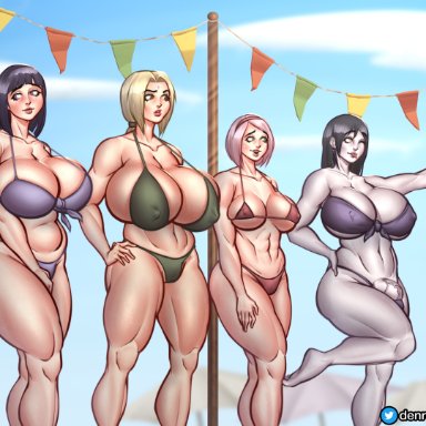 naruto, naruto (series), naruto shippuden, shounen jump, hyuuga hinata, orochimaru, sakura haruno, tsunade, denre, 1futa, 1girls, 3girls, alternate body type, alternate breast size, big ass