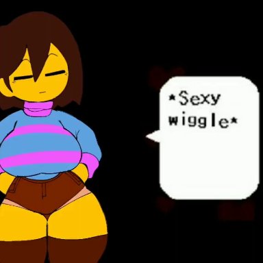 undertale, frisk, mochikirb, 1girls, brown hair, dance, dancing, minishorts, short hair, shorts, thick thighs, thighs, wiggle, animated, sound