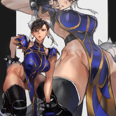 street fighter, chun-li, juaagacgy, alternate costume, arms behind back, asian, asian female, big breasts, bracelet, bracelets, breasts, chinese, chinese clothes, fit, fit female