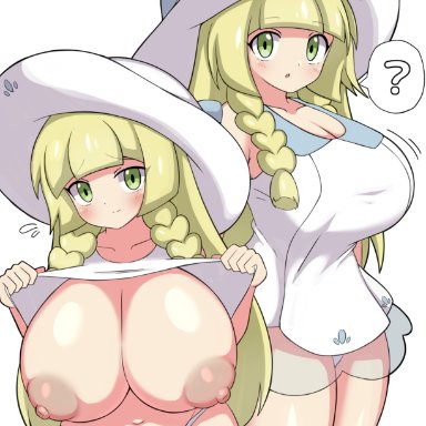 game freak, nintendo, pokemon, pokemon sm, lillie (pokemon), jaga334, 1girls, big breasts, blonde hair, breasts, female focus, female only, green eyes, huge breasts, long hair