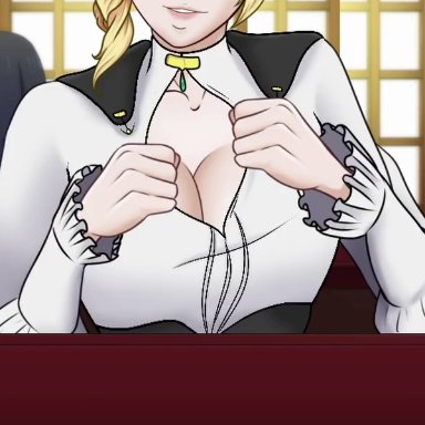 rwby, glynda goodwitch, pyrrha nikos, 21leux, leux 21, segal03, 1futa, 1girls, areolae, bedroom, big breasts, breasts, breasts out, clothed, clothing