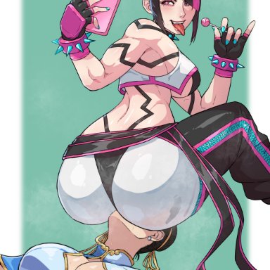 capcom, street fighter, street fighter 6, chun-li, juri han, cirenk, 2girls, ass, ass on face, big ass, breasts, cleavage, clothing, defeated, female