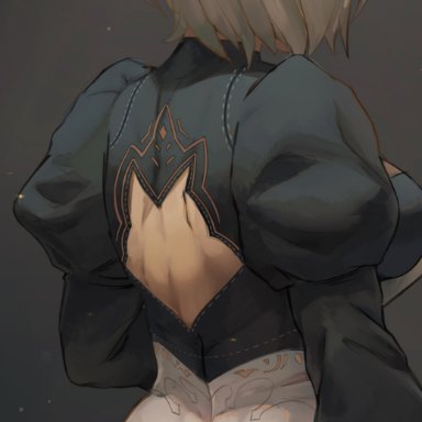 nier, nier: automata, nier (series), yorha 2b, lesottart, 1girls, android, android girl, ass, back view, big butt, black clothing, black hairband, bubble butt, feathers