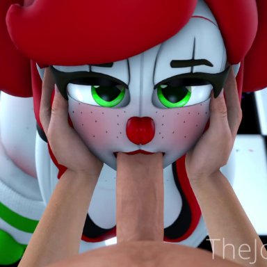 five nights at freddy's, sister location, baby (fnafsl), circus baby, circus baby (fnaf), jollyferret, animatronic, background, blowjob, blowjob face, breasts, face fucking, facefuck, gentle, grabbing face