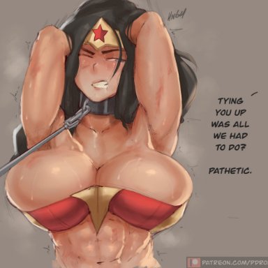 dc, dc comics, wonder woman (series), wonder woman, paranoiddroid, 1girls, abs, armpits, big breasts, black hair, blue eyes, breasts, cleavage, clenched teeth, clothed