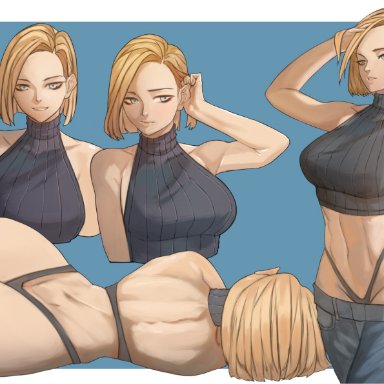 dragon ball, dragon ball z, android 18, gelldraws, 1girls, android, android girl, ass, back, backless outfit, backless sweater, bare shoulders, belly, belly button, big ass