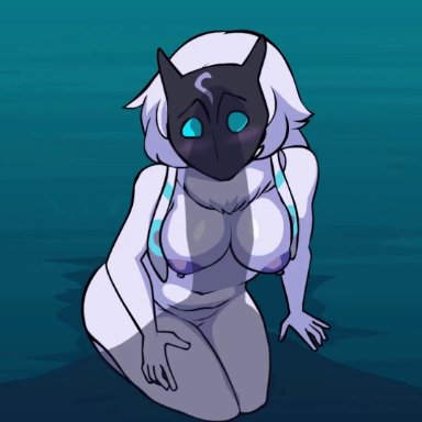 league of legends, riot games, kindred, lamb (league of legends), warwick, vampiranhya (artist), anthro, areola, areolae, ass, blue eyes, blue hair, breasts, cum, cumshot