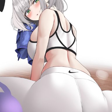 hololive, nike, shirogane noel, kuse (0201), 1girls, ass, back, back view, breasts, bunny ears, bunny girl, company logo, female, female only, green eyes