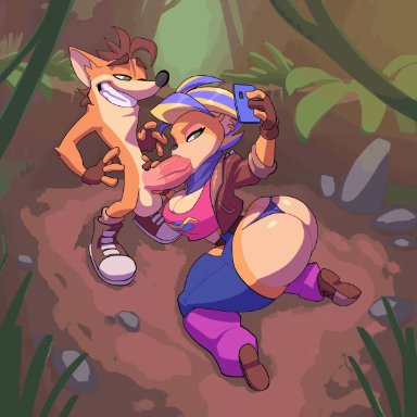 activision, crash (series), crash bandicoot, pirate tawna, tawna bandicoot, bigdad, anthro, ass, big penis, bodily fluids, breasts, bubble butt, cleavage, clothed, clothing