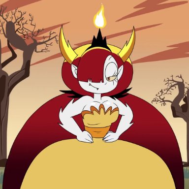 star vs the forces of evil, hekapoo, scrabble007, 1girls, areolae, big breasts, breasts, clothing, dress, exposed breasts, fangs, female, female only, horns, long hair