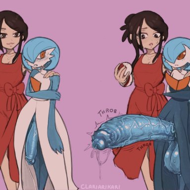 game freak, nintendo, pokemon, gardevoir, male gardevoir, mega evolution, pok&#233;mon (species), shiny pokemon, clariarikari, 1boy, 1girls, balls, balls expansion, clothed, clothing