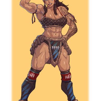 avatar the last airbender, nickelodeon, the legend of korra, korra, solo female, cirenk, 1girls, abs, amazon, arm tattoo, bare midriff, biceps, breasts, brown hair, cleavage