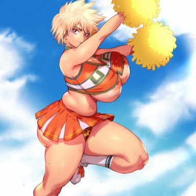 my hero academia, shounen jump, mitsuki bakugou, keigi (artist), 1girls, ass, big ass, big breasts, blonde female, blonde hair, breasts, busty, cheerleader, cheerleader uniform, clothing