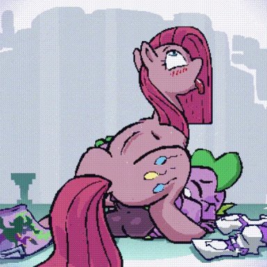 friendship is magic, hasbro, my little pony, pinkie pie (mlp), spike (mlp), whateverbender, 1boy, 1futa, anal, anal sex, anthro, balls, balls deep, big balls, big penis