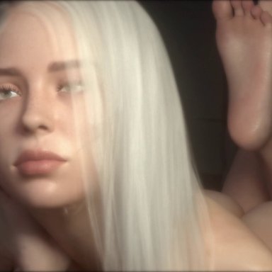 real person, billie eilish, notill, 1girls, ass, blonde female, blonde hair, drool, drooling, feet, feet up, female, female only, foot fetish, green eyes