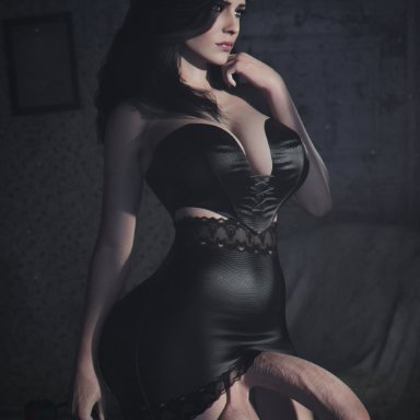 the witcher (series), the witcher 3: wild hunt, yennefer, stevencarson, 1futa, ass, balls, big ass, big breasts, big butt, big penis, black clothing, black hair, breasts, busty