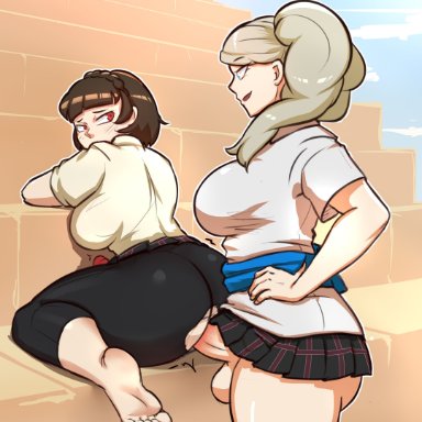 persona, persona 5, persona 5 royal, ann takamaki, makoto niijima, sunk118, 2futas, back, back view, balls, barefoot, big ass, big balls, big breasts, big penis