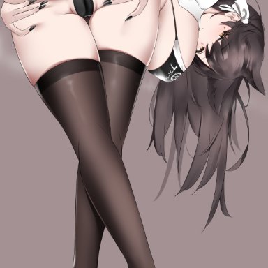 azur lane, atago (azur lane), kysizzle, 1girls, animal ears, ass, bending over, bikini, black bikini, black hair, breasts, female, heels, hips, huge ass