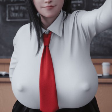 final fantasy, final fantasy vii, final fantasy vii remake, tifa lockhart, stevencarson, 1futa, arm up, big breasts, big penis, black hair, board, classroom, dark hair, futa only, futanari