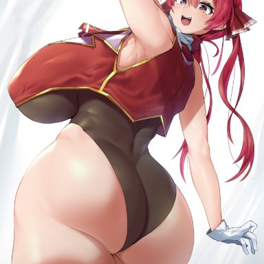 hololive, houshou marine, sinensian, 1girls, alternate breast size, armpits, ass, bare shoulders, big ass, big breasts, big butt, blush, breasts, butt, clothed