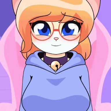 queen (alfa995), alfa995, animal ears, anthro, bell collar, big breasts, breasts, collar, female, glasses, red-framed glasses, animated, gif, tagme