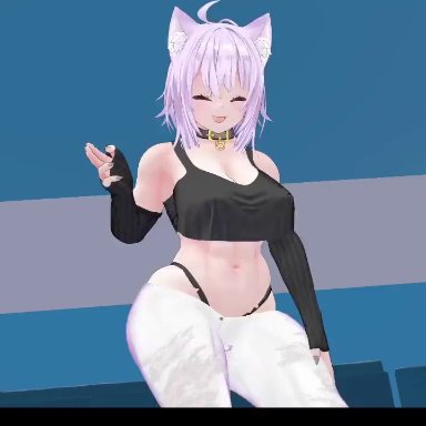 hololive, vrchat, nekomata okayu, 1girls, abs, alternate breast size, alternate outfit, big ass, big breasts, blonde female, bubble ass, bubble butt, cat ears, cat tail, catgirl