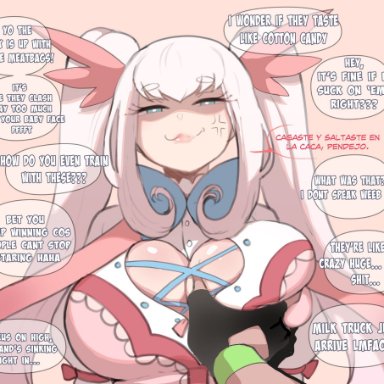 nintendo, pokemon, claire (kinkymation), pokemon (cosplay), sylveon (cosplay), thiccwithaq, 1boy, 1girls, anger vein, big breasts, blue eyes, breast grab, breasts, cleavage, cleavage cutout