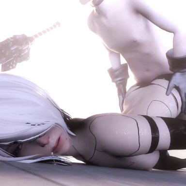 nier: automata, nier (series), yorha 9s, yorha a2, dnnsfw, anal, anal penetration, android, beauty mark, blindfold, boots, breasts, broken rape victim, defeated, defeated heroine