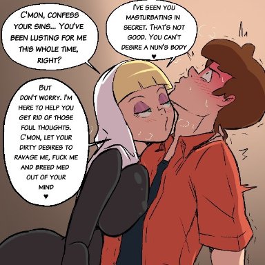 gravity falls, dipper pines, pacifica northwest, banjabu, 1boy, 1girls, big breasts, blonde female, blonde hair, blush, breasts, brown hair, busty, grabbing dick, horny