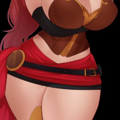 rwby, pyrrha nikos, nachocobana, armor, armored boots, ass, big ass, big breasts, big butt, black gloves, breasts, female, female focus, female only, gigantic breasts