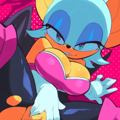 sonic (series), sonic the hedgehog (series), rouge the bat, sonic the hedgehog, aetherion art, 1girls, blue eyes, heart-shaped pupils, looking at viewer, solo female, solo focus, torn bodysuit, torn clothes, white fur, yellow body