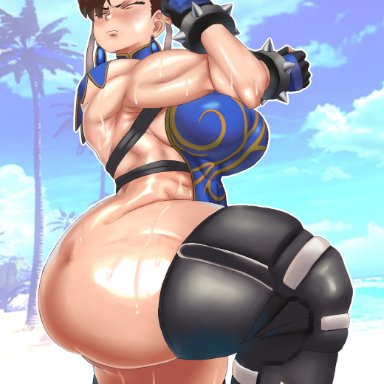 capcom, street fighter, chun-li, divine wine, mcflarey, vampiranhya (artist), 1girls, alternate costume, ass, big breasts, blush, breasts, brown hair, closed eyes, clothed