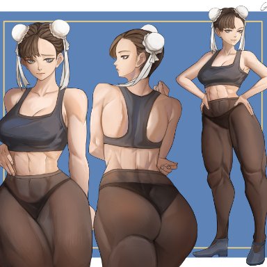 capcom, street fighter, chun-li, gelldraws, 1girls, ass, blue eyes, brown hair, female, female only, fit, fit female, hair buns, hands on hips, looking at viewer