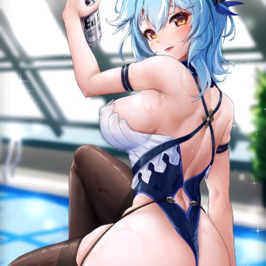 genshin impact, eula (genshin impact), xfate, 1girls, alcohol, ass, ass focus, beer, beer can, breasts, curvy, drink, fat ass, female, from behind