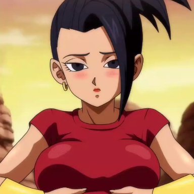 dragon ball, dragon ball super, kale, foxybulma, 1girls, big breasts, black hair, breasts, clothing, female, female only, nipples, ponytail, solo, solo female