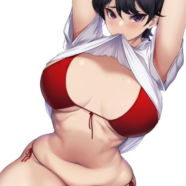 komi-san wa komyushou desu, komi shuuko, blueorca, 1girls, arms up, asian, asian female, bikini, black hair, breasts, female, female only, hips, large breasts, light-skinned female