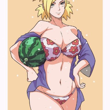 boruto: naruto next generations, naruto, naruto (series), temari, indrockz, indy riquez, 1girls, bare shoulders, big breasts, bikini, blonde female, breasts, busty, cleavage, female